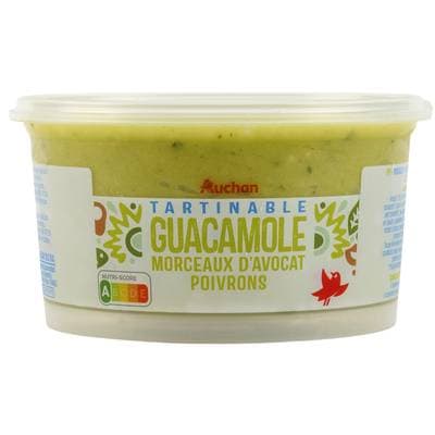 Auchan Guacamole Morceaux d'Avocat et Poivron Tartinables, 200g