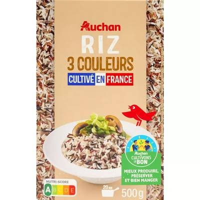 Auchan Riz 3 couleurs cultivé en France, 500g