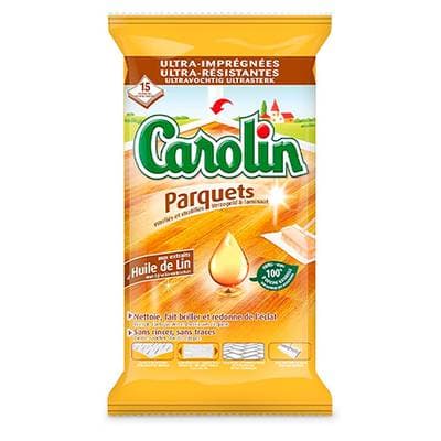 Carolin Lingettes parquet vérifiés et stratifiés aux extrait d'huile de lin, 15 lingettes