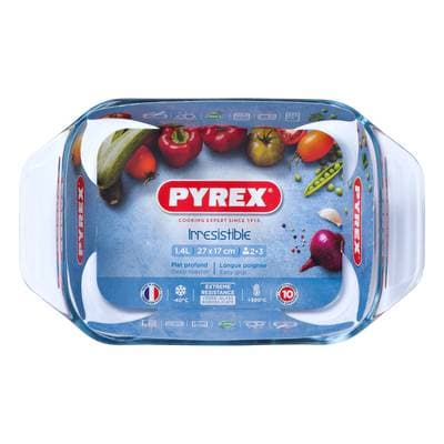 Pyrex Plat rectangulaire en verre avec poignées Irrésistible, 27x17 cm