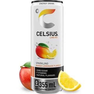 Celsius Boisson Énergisante Pétillante Saveur Mangue Citron Zéro Sucre, 35,5cl