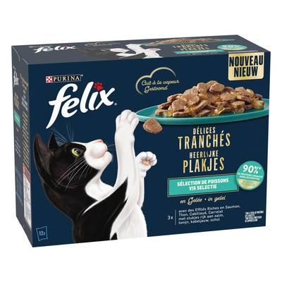 Purina - Félix - Sachets en Gelée Délices Tranchés Sélection de poissons 4 variétés pour chat Adulte