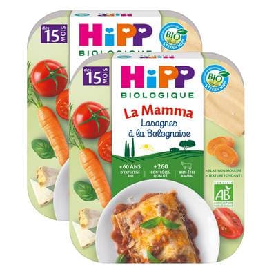 Hipp - La Mamma Lasagnes à la Bolognaise Bio Assiette Bébé Dès 15 mois, Lot de 2x250g