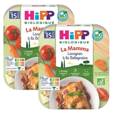 Hipp - La Mamma Lasagnes à la Bolognaise Bio Assiette Bébé Dès 15 mois, Lot de 2x250g
