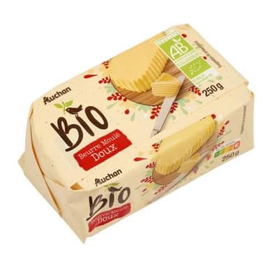 Auchan BIO Beurre bio moulé doux, 250g