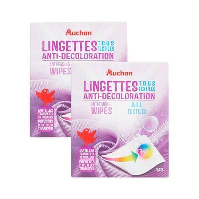 Auchan Lingettes anti-décoloration, Lot de 2x40 lingettes