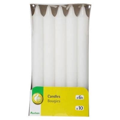 Pouce Bougies blanche longue, 10 bougies