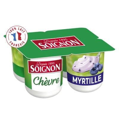 Soignon Yaourt brassé chèvre myrtille, 4x125g