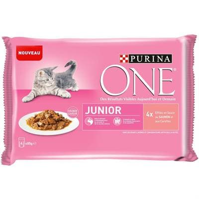 Purina - One Sachets en sauce Effilés Saumon pour chaton, 4x85g