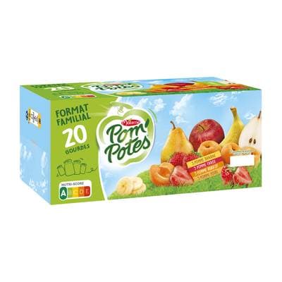 Pom Potes Gourdes multivariétées sans sucres ajoutés format familial, 20 gourdes de 90g