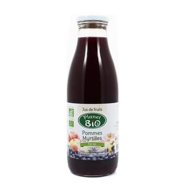 Planet Bio Jus de fruit pomme myrtille bio, 75cl
