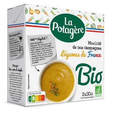 La Potagère Soupe Mouliné de Légumes de nos Campagnes Bio, 2x30cl