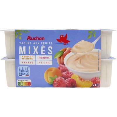 3596710540594 - Auchan - Yaourt aux fruits mixés abricot/nectarine framboise fraise pêche