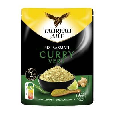 Taureau Ailé Riz Micro Ondes Express Basmati au Curry Vert, 220g