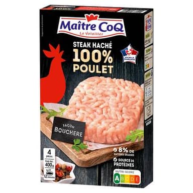 Maître Coq Steaks hachés 100% poulet façon bouchère, 4x100g