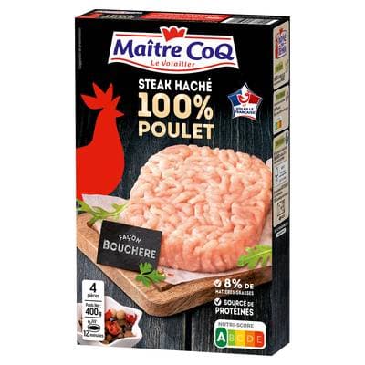 Maître Coq Steaks hachés 100% poulet façon bouchère, 4x100g