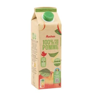 Auchan Pur jus de pomme sans sucres ajoutés, 1L