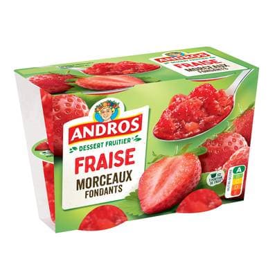 Andros Dessert fruitier avec morceaux de fraise, 4x100g