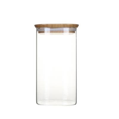 Pebbly Boite conservation verre et bambou carrée, 1,4L