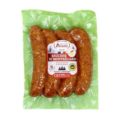 Jean-Louis Amiotte Saucisses de Montbeliard à Cuire IGP, 4 saucisses - 520g
