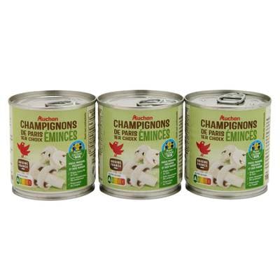 Auchan Champignons de Paris émincés 1er choix, 3x115g