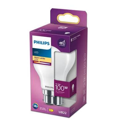 Philips Ampoule B22- 10,5W LED Classique Dépolie Blanc Chaud, B22  100W