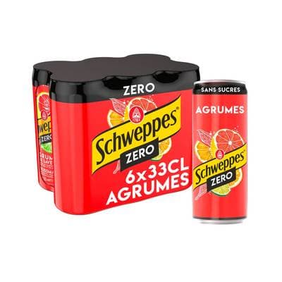 Schweppes Boisson gazeuse saveur agrumes sans sucre, 6x33cl