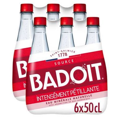 Badoit Eau gazeuse minérale naturelle, intensément pétillante, Lot de 2 - 6x50cl