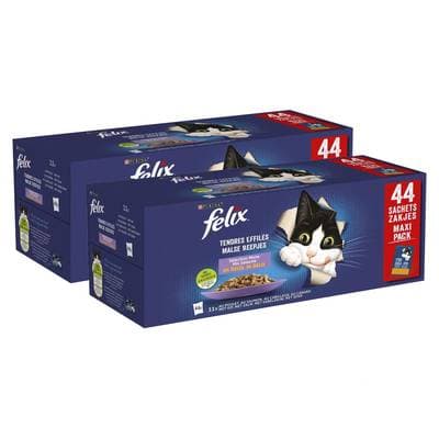 Purina - Félix Sachets en Gelée Tendres Effilés Sélection Mixte 4 variétés pour chat, Lot de 2 - 44x85g