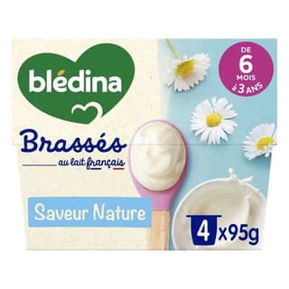Blédina - Les Brassés Dessert Lacté Nature Coupelle Bébé dès 6 mois, 4x95g