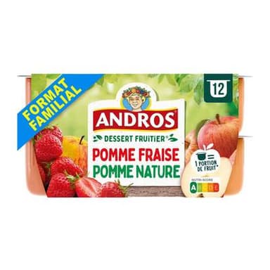 Andros Dessert de fruit pomme-fraise, pomme nature, 12x100g