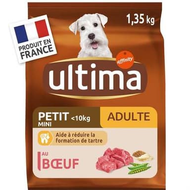 Affinity - Ultima Croquettes Boeuf Aide à réduire la formation du tartre pour petit chien Adulte, 1,35kg