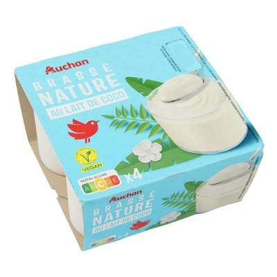 Auchan Yaourt végétal brassé nature au lait de coco, 4x100g