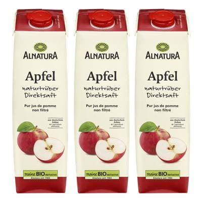 Alnatura Jus de pomme bio non filtré, Lot de 3x1L
