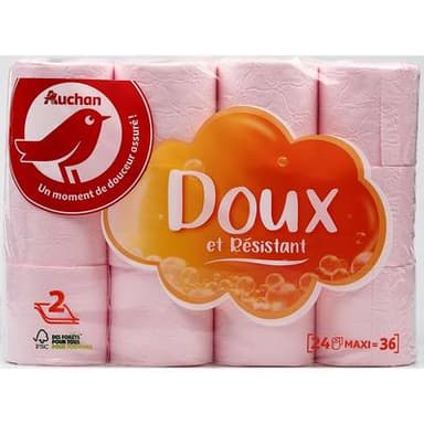 Auchan Papier toilette rose maxi doux et résistant 2 épaisseurs, 24 rouleaux papiers toilettes