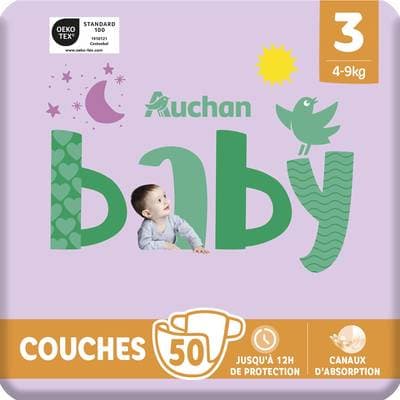 Auchan Baby Couches taille 3 (4-9kg), 50 couches