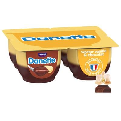 Danette Crème Dessert Vanille sur lit de Chocolat, 4x125g
