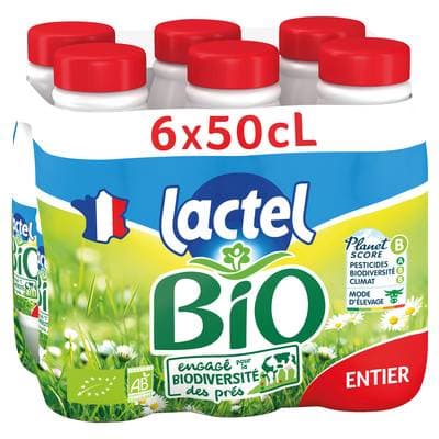 Lactel Lait Bio entier 3,6% mg, 6x50cl