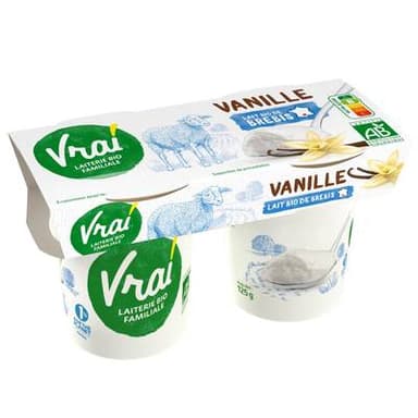 Vrai Yaourt vanille au lait de brebis Bio, 2x125g