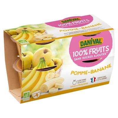 Danival Pomme banane bio sans sucre ajouté, 4x100g