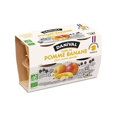 Danival Purée de banane bio sans sucres ajoutés, 4x100g