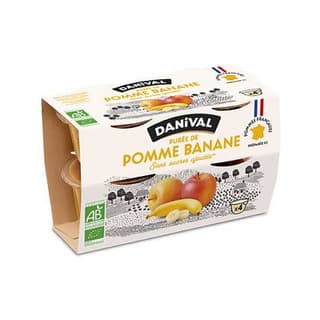 Danival Purée de banane bio sans sucres ajoutés, 4x100g