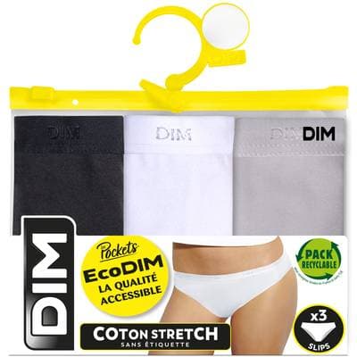 Dim Slips Les pockets Ecodim Noir, Blanc, Gris x3, Taille 44/46