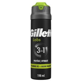Gillette Gel à Raser 3en1 Protège et Hydrate Vitamine B3 et Algue Marine Labs, 198ml
