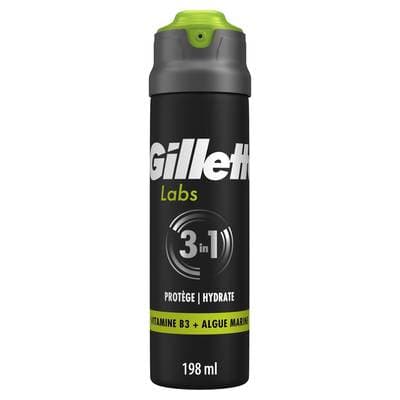 Gillette Gel à Raser 3en1 Protège et Hydrate Vitamine B3 et Algue Marine Labs, 198ml
