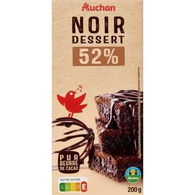 Auchan Tablette de chocolat noir pâtissier 52% cacao, 200g