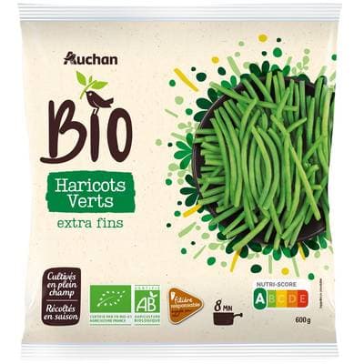 Auchan BIO Haricots verts extra fins bio, 600g