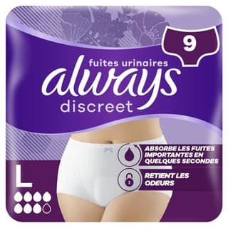 Always Discreet Culottes pour Fuites Urinaires Taille L, 9 culottes