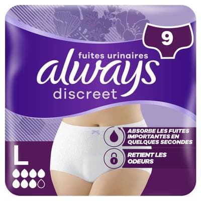 Always Discreet Culottes pour Fuites Urinaires Taille L, 9 culottes