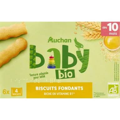 Auchan Baby Bio Biscuits fondants Boudoirs Bio Bébé dès 10 mois, 120g